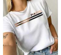 Shein Nueva llegada de primavera/verano Camiseta gráfica de algodón puro con logo de París para mujer, perfecta para uso casual diario con un ajuste holgado