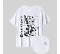 Shein Nueva llegada de primavera y verano: Camiseta casual de hombre con estampado de arte del Renacimiento y motivo único de ángel en la espalda - Perfecta