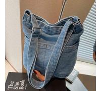 Shein Nueva moda, bolso de lona de mezclilla de gran capacidad y versátil, bolso informal de hombro, bolso vagabundo, bolso tipo limosna, sencillo bolso ban