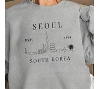 Shein Nueva sudadera de manga larga para mujer con estampado coreano de Seúl, estilo casual, corte holgado, tejido suave, ideal para uso diario en primavera