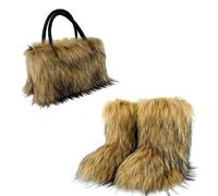 Shein Nuevas botas de nieve térmicas y esponjosas forradas con bolsa de mano a juego con pelusa, bolso de cubo con gran capacidad para mujeres