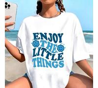 Shein Nuevas llegadas primavera verano 2025, disfruta de las pequeñas alegrías de la vida, estampado de moda, camiseta de manga corta para mujer, estilo cas