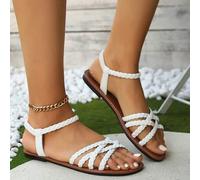 Shein Nuevas sandalias planas tipo slip-on entretejidas con diseño de cruz, zapatos casuales y versátiles para la playa, ligeros y cómodos, disponibles en m