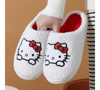 Shein Nuevas zapatillas de invierno Sanrio-Hello Kitty con lazo y bordado de pata, diseño cerrado de punta, estilo slip-on para mujeres, diseño de gato lind