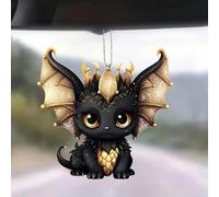 Shein Nuevo adorno colgante de acrílico en 2D de dragón pequeño en color oro y negro para espejo retrovisor del coche, decoración del hogar, llavero, dije d