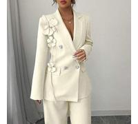 Shein Nuevo blazer recto de mujer con mangas rectas, diseño de cuello, botones con doble hilera y strass, de corte ajustado y hombros regulares, en estilo r