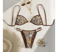 Shein Nuevo conjunto de bikini de 2 piezas para mujer, elegante y lujoso estilo Y2K "Spice Hot Girl". Top de malla transparente color marrón chocolate con b