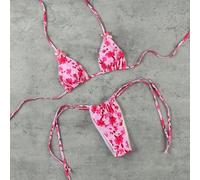 Shein Nuevo conjunto de bikini de mujer con estampado floral, decoración de lazo, sexy, para playa, vacaciones, fiesta y citas, estilo casual europeo y amer