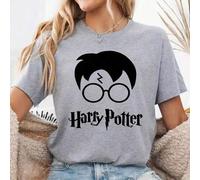 Shein Nuevo de verano, estampado de Harry Potter, estilo de vacaciones en la playa Camiseta de manga corta con cuello redondo y mangas cortas de algodón par