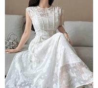 Shein Nuevo diseño con sentido de lujo ligero, vestido de vacaciones francés de alta gama, elegante, etéreo, púrpura, romántico y fluido con jacquard