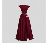 Shein Nuevo diseño de primavera Sentido de la calle alta Elegante Suelto Delgado Hombros descubiertos Retro Sexy Ajustado Terciopelo Versátil Cómodo Conjunt