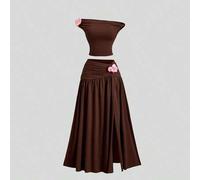 Shein Nuevo diseño de primavera Sentido de la calle alta Elegante Suelto Delgado Hombros descubiertos Retro Sexy Ajustado Terciopelo Versátil Cómodo Conjunt