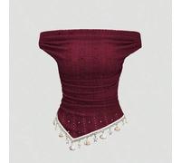 Shein Nuevo diseño de primavera/verano con sentido de la moda elegante de alta calle, camiseta de tubo marrón asimétrica con textura retro, minimalista y de