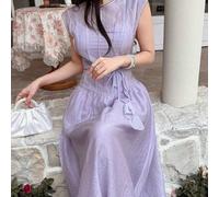 Shein Nuevo diseño de vestido de vacaciones elegante, romántico y fluido de lujo y estilo francés en color morado