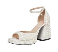 Shein Nuevo diseño, perla blanca, incrustado a mano, diseño único, zapatos de novia para boda, moda baile, vestido, sandalias de senderismo para damas, punt