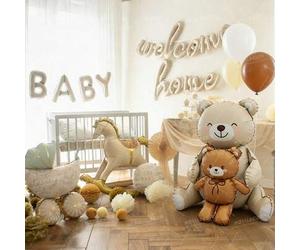 Shein Nuevo globo de aluminio de oso sentado de color marfil/marrón - Reutilizable, globo de aluminio de 37 pulgadas, adecuado para 100 días, 1er cumpleaños