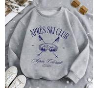 Shein Nuevo lanzamiento de invierno, sudadera gráfica de forro polar grueso informal, cuello redondo de algodón oversize con diseño "APRES SKI CLUB", top gr