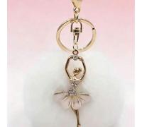 Shein Nuevo llavero de peluche con bola, lindo llavero de chica bailarina de ángel de cristal con pompones, adorno colgante de piel sintética para bolso, ll