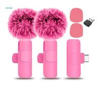 Shein Nuevo micrófono inalámbrico rosa de solapa con adaptador para paravientos, portátil, compatible con grabación de audio y video para iPhone, Android, P