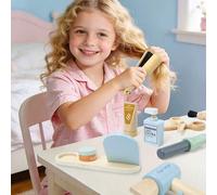 Shein Nuevo set de juego de peluquería de madera para niños, secador de pelo, pinzas, herramientas de peinado, juguetes de interacción realista para juego d
