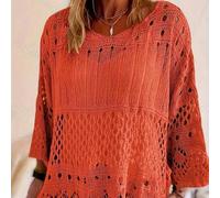 Shein Nuevo suéter holgado de punto para mujer de talla grande para primavera/verano, jersey de punto transparente de unicolor de manga 3/4 como cubierta pa