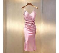 Shein Nuevo vestido camisero de color albaricoque con brillo dorado - Escote cruzado en V con volantes en el pecho y cintura-abdomen recogida, un vestido mi