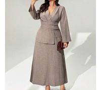 Shein Nuevo vestido camisero de otoño/invierno con cruce en la cintura, plisado, ajustado, con bajo acampanado. Vestido de oficina elegante con estilo de si