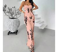 Shein Nuevo Vestido de cóctel con diseño de cami con pliegues, abertura y estampado floral en color albaricoque elegante para mujer, apropiado para una cita