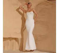 Shein Nuevo vestido de novia blanco con perlas sin tirantes, vestido formal para fiesta de vacaciones, vestido de invitada de boda