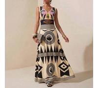 Shein Nuevo vestido largo de mujer de estilo bohemio y holgado para el verano, con estampado geométrico colorido, cuello en V y sin mangas, con silueta evas