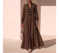 Shein Nuevo vestido maxi casual de manga larga estilo de Oriente Medio con decoración de botones de rana para mujer talla grande, uso diario, otoño