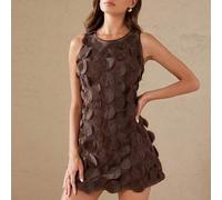 Shein Nuevo vestido mini sin mangas con cortes y lunares en color café, estilo retro francés elegante, adecuado para banquetes y tardes de té