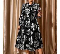 Shein Nuevo vestido negro casual y cómodo para señoritas, vestido versátil de talla grande adecuado para primavera, otoño e invierno