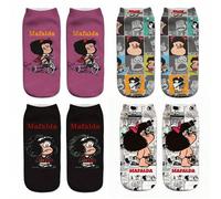 Shein Nuevos calcetines casuales con diseño clásico del retrato de Mafalda, calcetines de mujer con estampado de diseño de dibujos animados impreso por un s