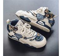 Shein Nuevos tenis casuales de caña alta versátiles y de nicho original para hombres, con suela gruesa antideslizante, diseño de graffiti aleatorio y patrón