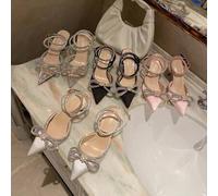 Shein Nuevos zapatos de mujer con diseño inspirado en celebridades de internet - Tacón fino, punta en forma de gota de agua, velvet, tacón alto tipo sandali