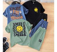 Shein Oferta: compra 4 y llévate 2 gratis. Set de 6 piezas para niño preadolescente, incluye camisetas gráficas de unicolor casual y shorts con cintura elás