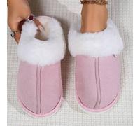 Shein Oferta especial de Navidad: Pantuflas de piso con gran cuello de piel estilo clásico. Estas pantuflas son la combinación perfecta de estilo y funciona