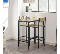 Shein OGT03 Set Mesa Alta de Bar y 2 taburetes con Respaldos Mesa de Comedor de Estilo Industrial ES