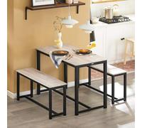 Shein OGT25-N Juego de 2 Bancos y 1 Mesa de Comedor Mesa de Cocina de 110 x 58 x 74 cm con 2 Taburetes de 95 x 29 x 46 cm Marco de Acero, para Comedor Sala