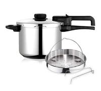 Shein Olla a presión Dual Xpress + canasta, inducción, superrápida, acero inoxidable 18/10, para todo tipo de cocinas, base termodifusora, regulador de pres