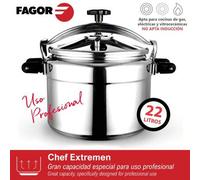 Shein Olla a presión rápida Chef Extremen de 22 litros, hecha de aluminio extra grueso, para uso profesional, con 3 sistemas de seguridad, sello de silicona