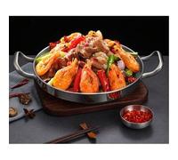 Shein Olla caliente de mariscos de acero inoxidable, sartén de paella española, sartén de restaurante, sartén de fondo plano de doble asa, plato de cangrejo