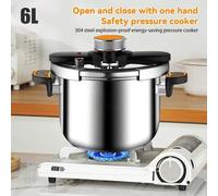 Shein Olla de alta presión de 6L compatible con horno magnético de gas, olla a presión a prueba de explosiones de acero inoxidable, botón mecánico, olla de