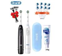 Shein Oral B Juego de 2 cepillos de dientes eléctricos giratorios DB5010 con 8 cabezales de repuesto, pasta de dientes, estuche de viaje, afeitadora, baterí