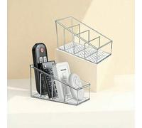 Shein Organizador de almacenamiento acrílico multifuncional, caja con 3 ranuras para controles remotos, brochas de maquillaje, bolígrafos y pequeños artícul