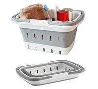 Shein Organizador de bañera de plástico plegable portátil con asa, perforado, adecuado para dormitorio, baño, ducha, dormitorio, camping y RV (gris, 1 paque