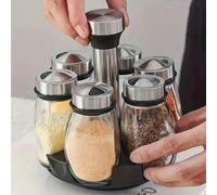 Shein Organizador giratorio premium de especias - Set de 7 piezas con tarros resistentes - Acceso sin esfuerzo a los condimentos - Almacenamiento de cocina