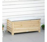 Shein Outsunny Arcón de Jardín Exterior Carga 155L Baúl de Almacenaje Exterior de Madera con Tapa de Metal Galvanizado y Diseño con Listones para Jardín Ter