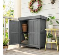 Shein Outsunny Armario de Jardín de Madera 74x43x88 cm Cobertizo Exterior para Almacenamiento de Herramientas Leñas con 2 Puertas y Techo Asfáltico Abatible